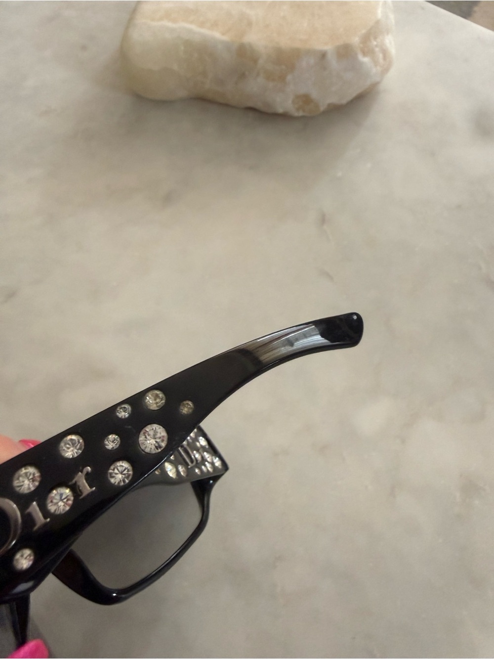 Vintage Dior Black Crystal-Studded Eyeglasses with Logo Accent - Picture 7 of 8